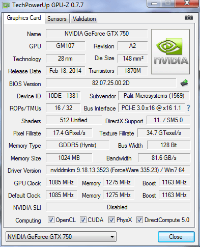 nVidia GeForce GTX 750