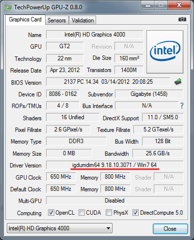 Intel HD Graphics 4000
