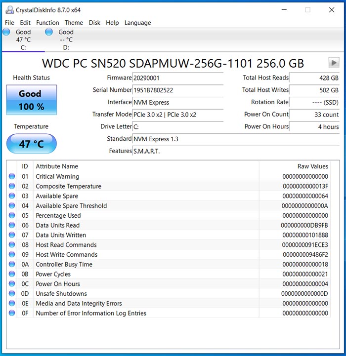 WDC PC SN520 SDAPMUW-256G-1101