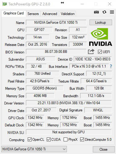 nVidia GeForce GTX 1050 Ti