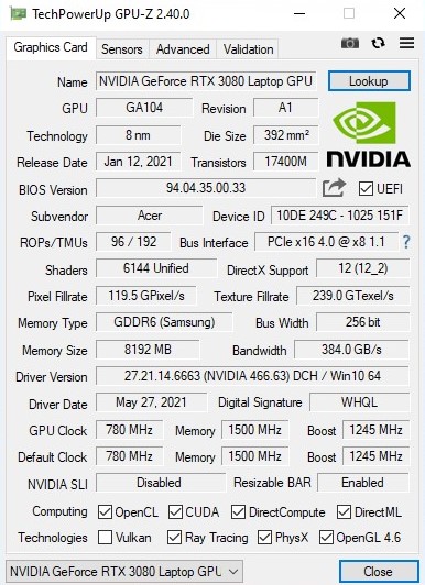NVIDIA GeForce RTX 3080 Laptop