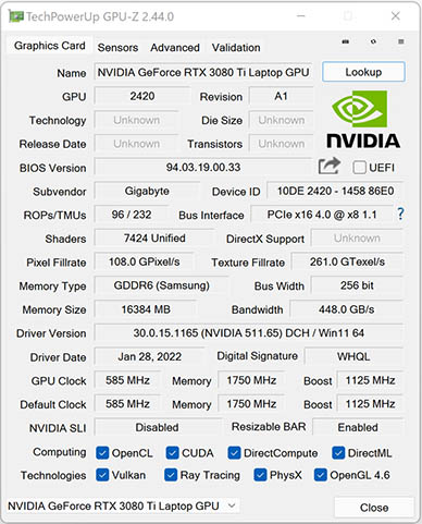 NVIDIA GeForce RTX 3080 Ti Laptop