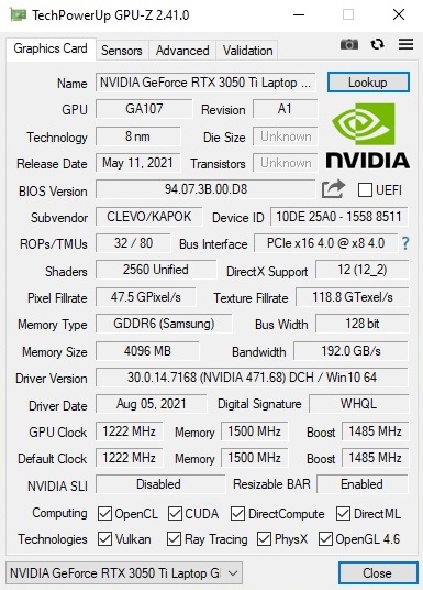NVIDIA GeForce RTX 3050 Ti Laptop