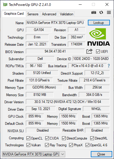 NVIDIA GeForce RTX 3070 Laptop