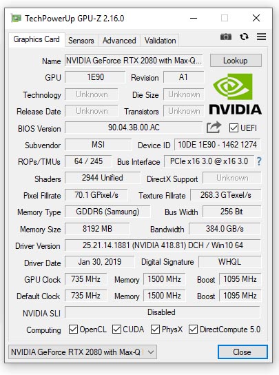 NVIDIA GeForce RTX 2080 Max-Q