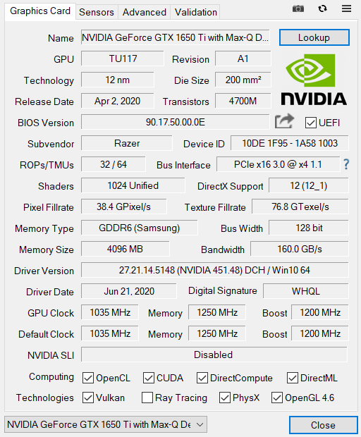 Nvidia GeForce GTX 1650 Ti Max-Q