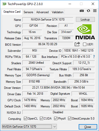 NVIDIA GeForce GTX 1070 Mobile