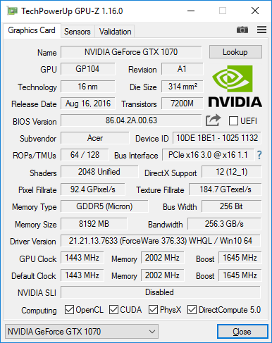 nVidia GeForce GTX 1070 