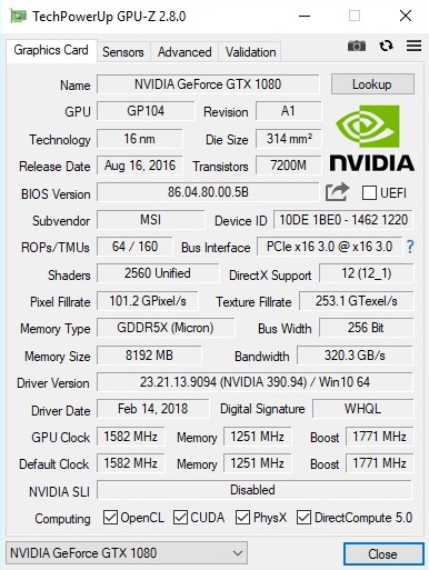nVidia GeForce GTX 1080 Mobile