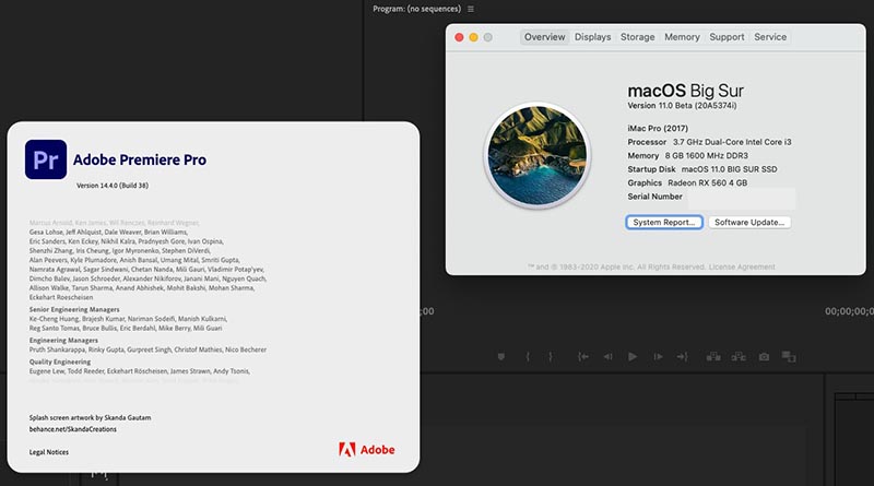 Adobe Premiere Pro 2020 (v14.4)  macOS 11 Big Sur beta 8 (20A5374i)